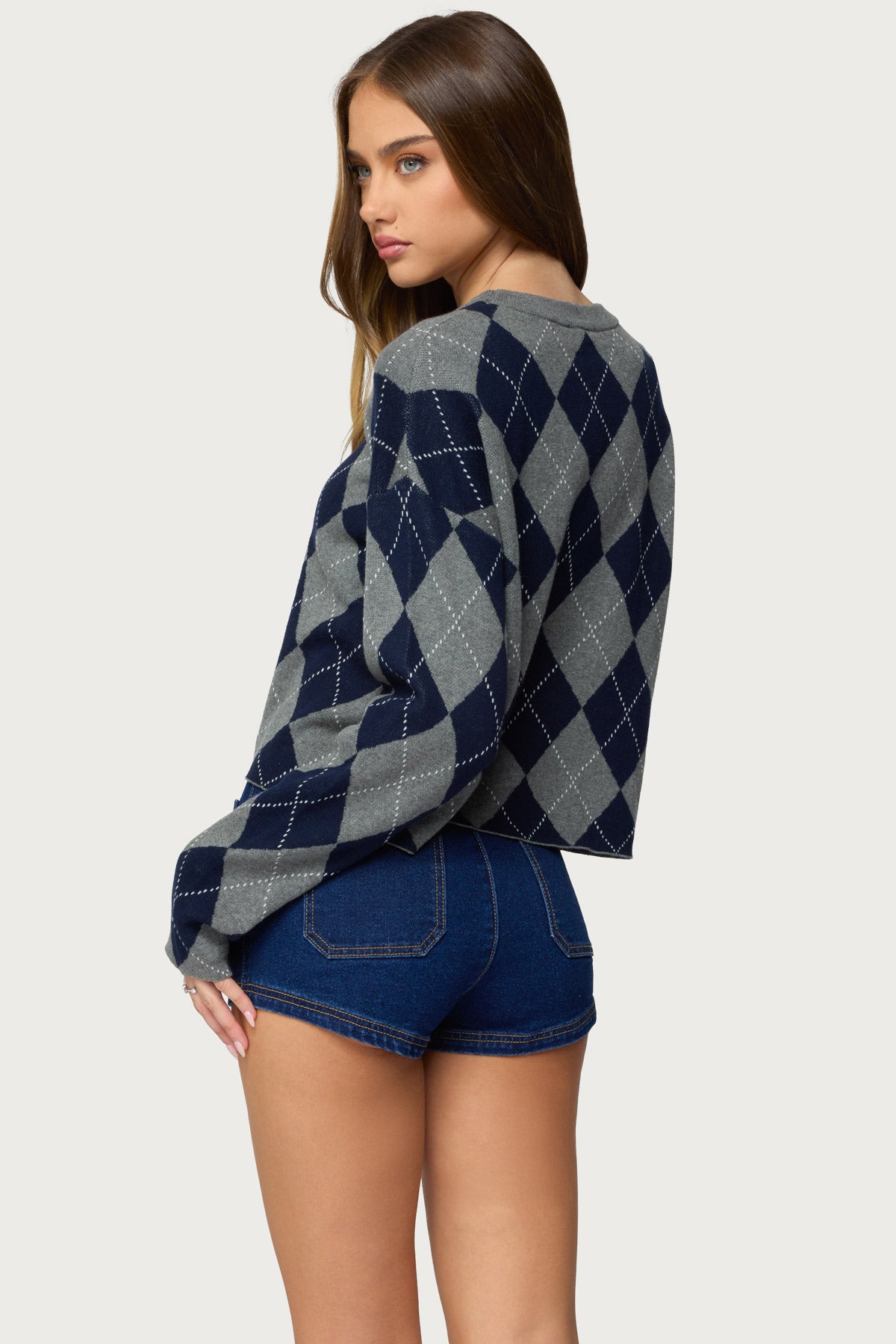 Prep Girl Argyle Knit Top - DARK-GRAY-MELANGE