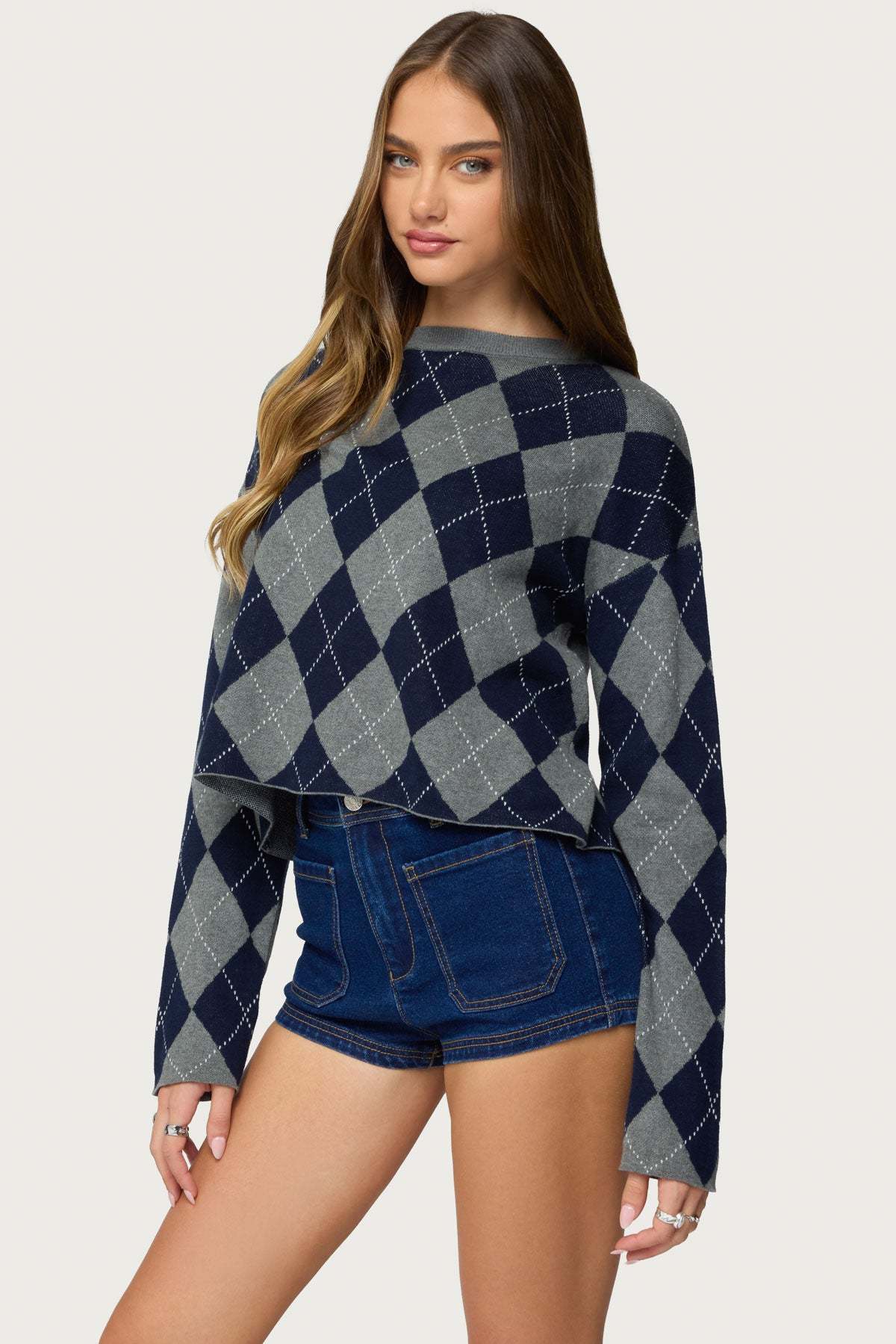 Prep Girl Argyle Knit Top - DARK-GRAY-MELANGE