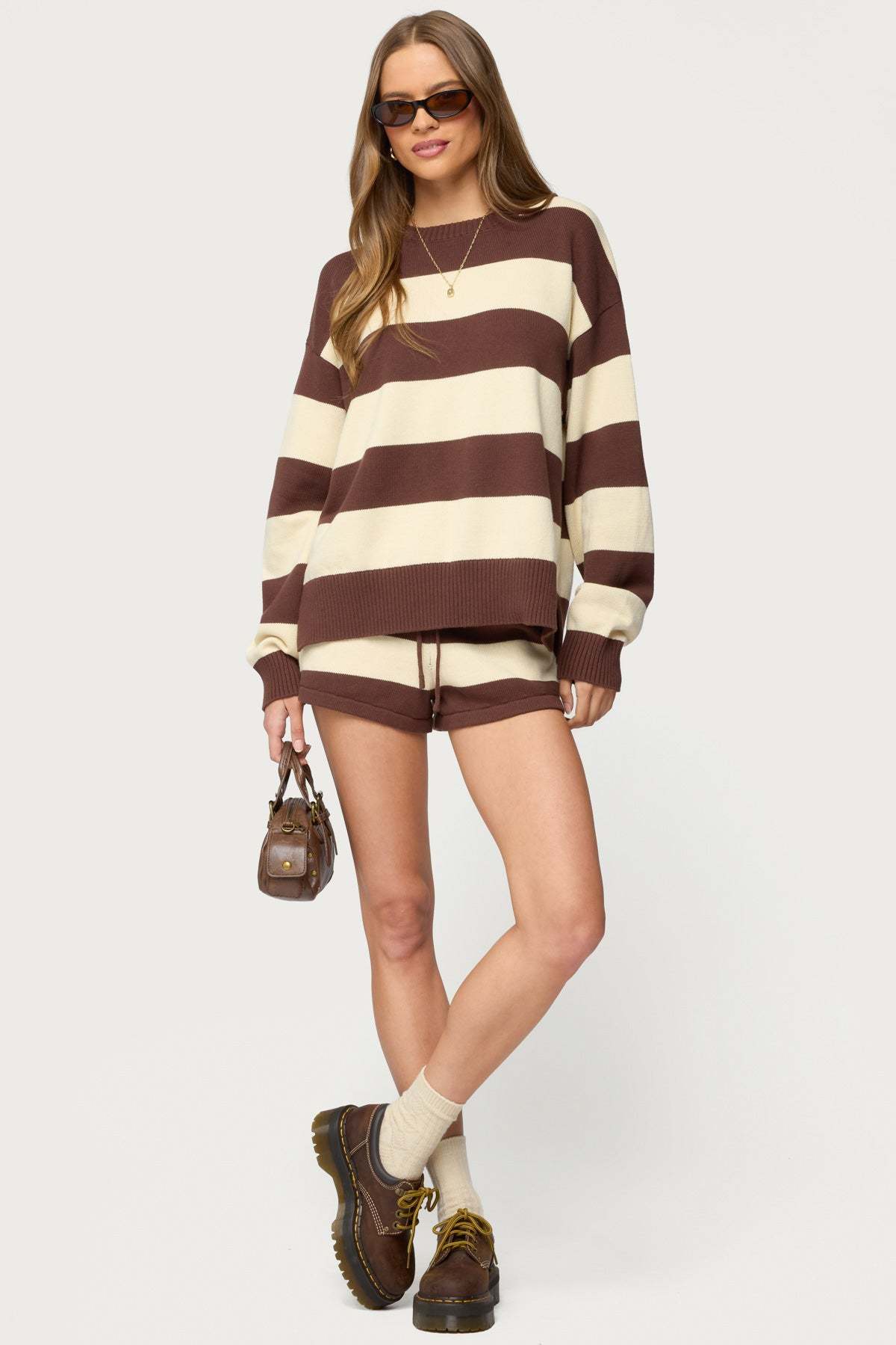 Riley Oversized Striped Sweater - BROWN-AND-BEIGE