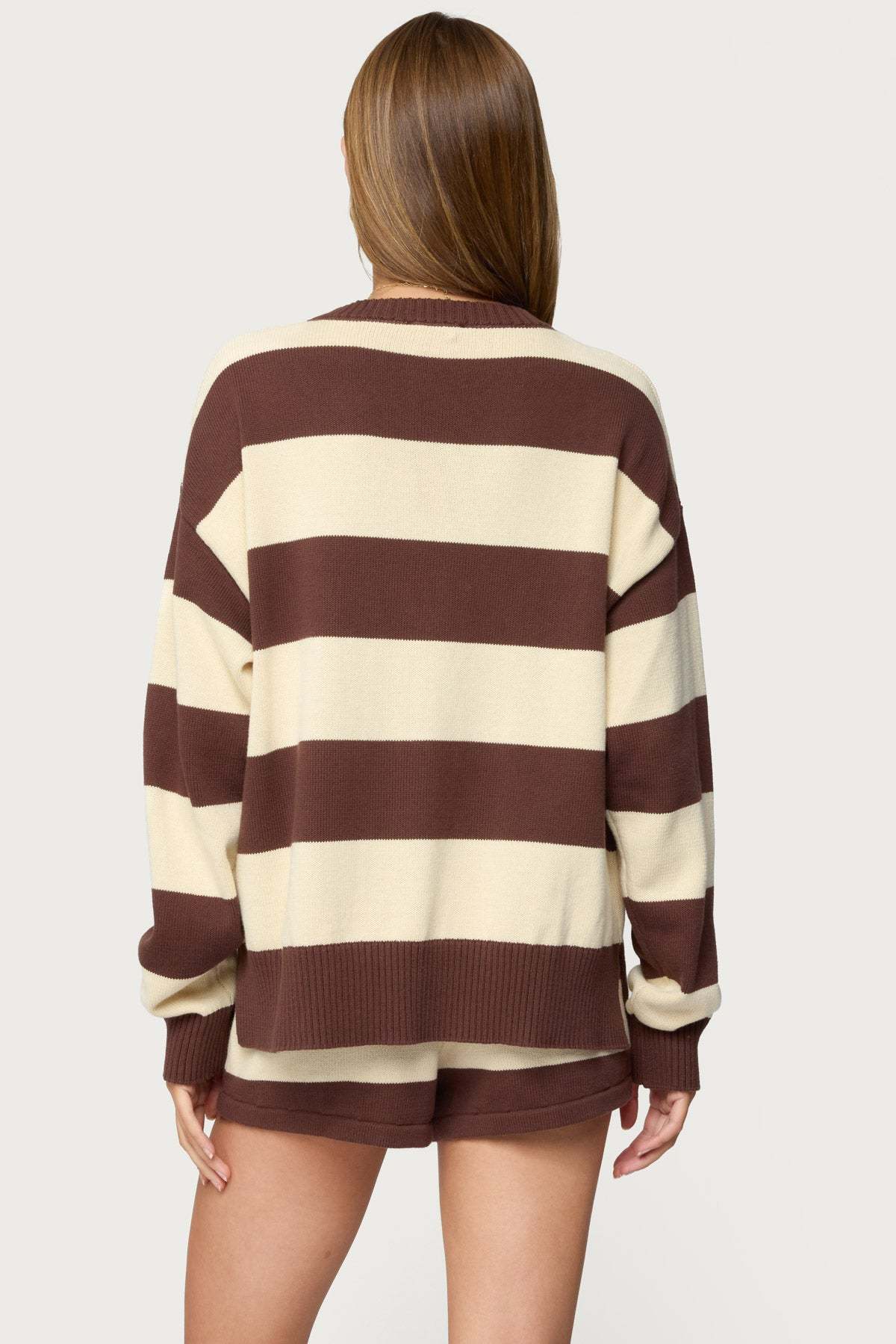 Riley Oversized Striped Sweater - BROWN-AND-BEIGE