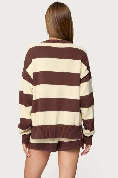 Riley Oversized Striped Sweater - BROWN-AND-BEIGE