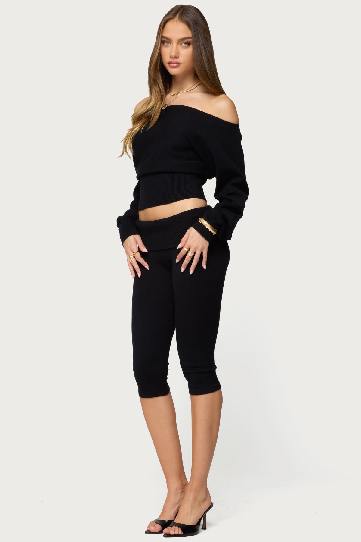 Skyla Off Shoulder Knit Sweater - BLACK