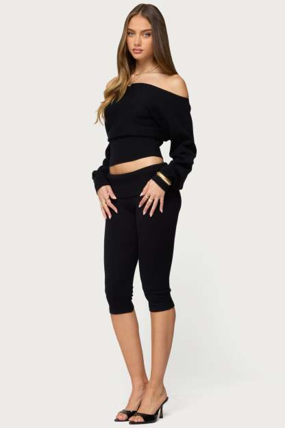 Skyla Off Shoulder Knit Sweater - BLACK