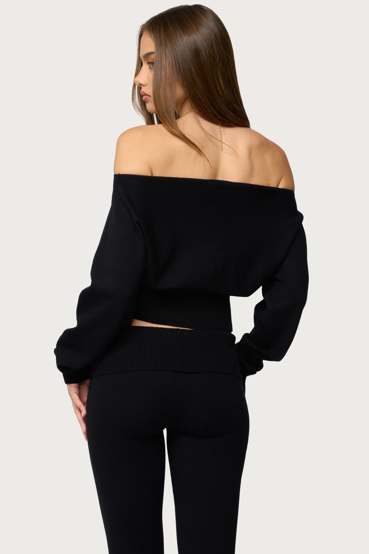 Skyla Off Shoulder Knit Sweater - BLACK