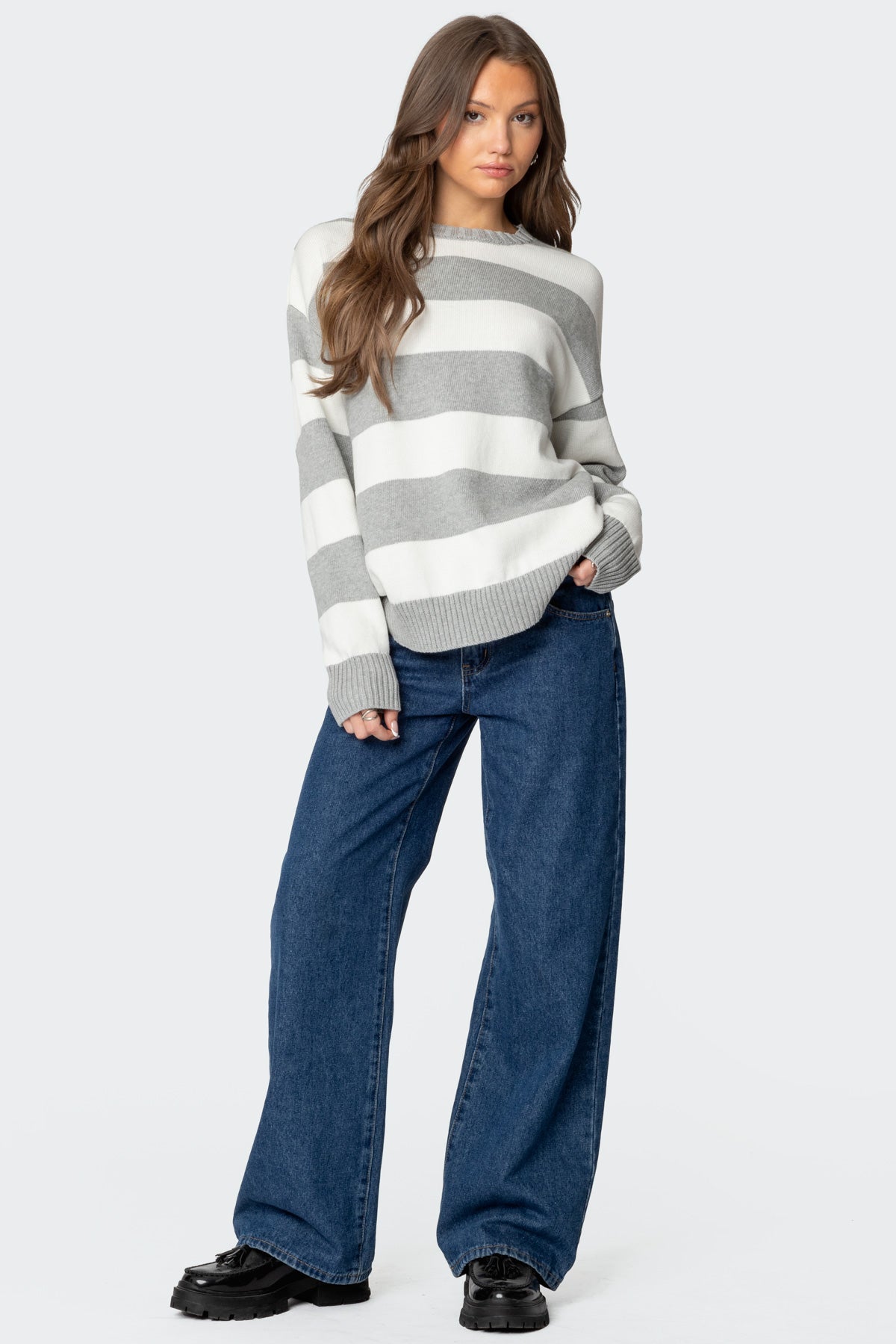 Richie Oversized Striped Sweater - GRAY MELANGE