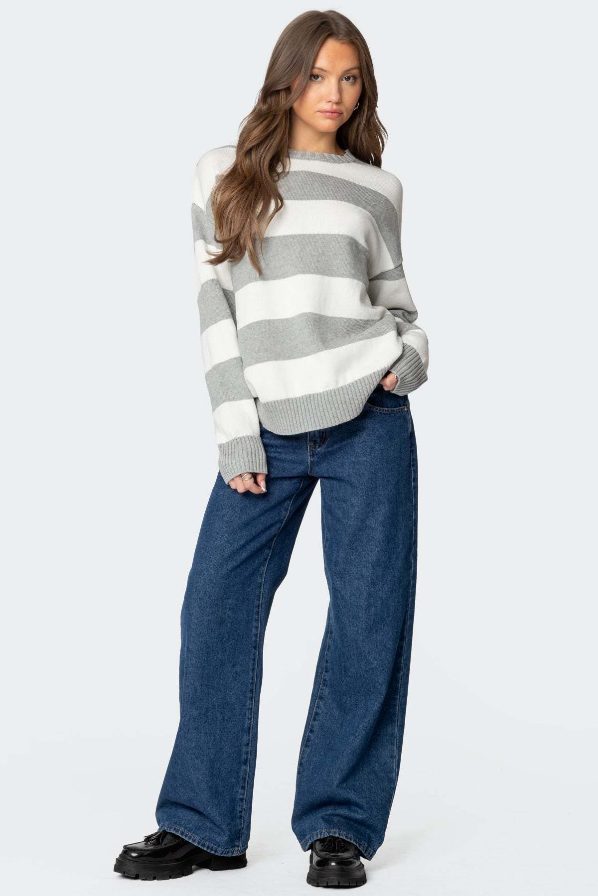 Richie Oversized Striped Sweater - GRAY MELANGE