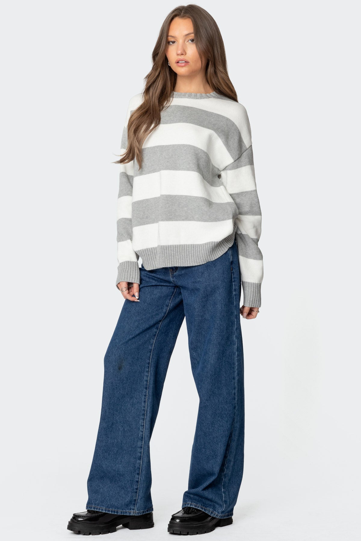 Richie Oversized Striped Sweater - GRAY MELANGE
