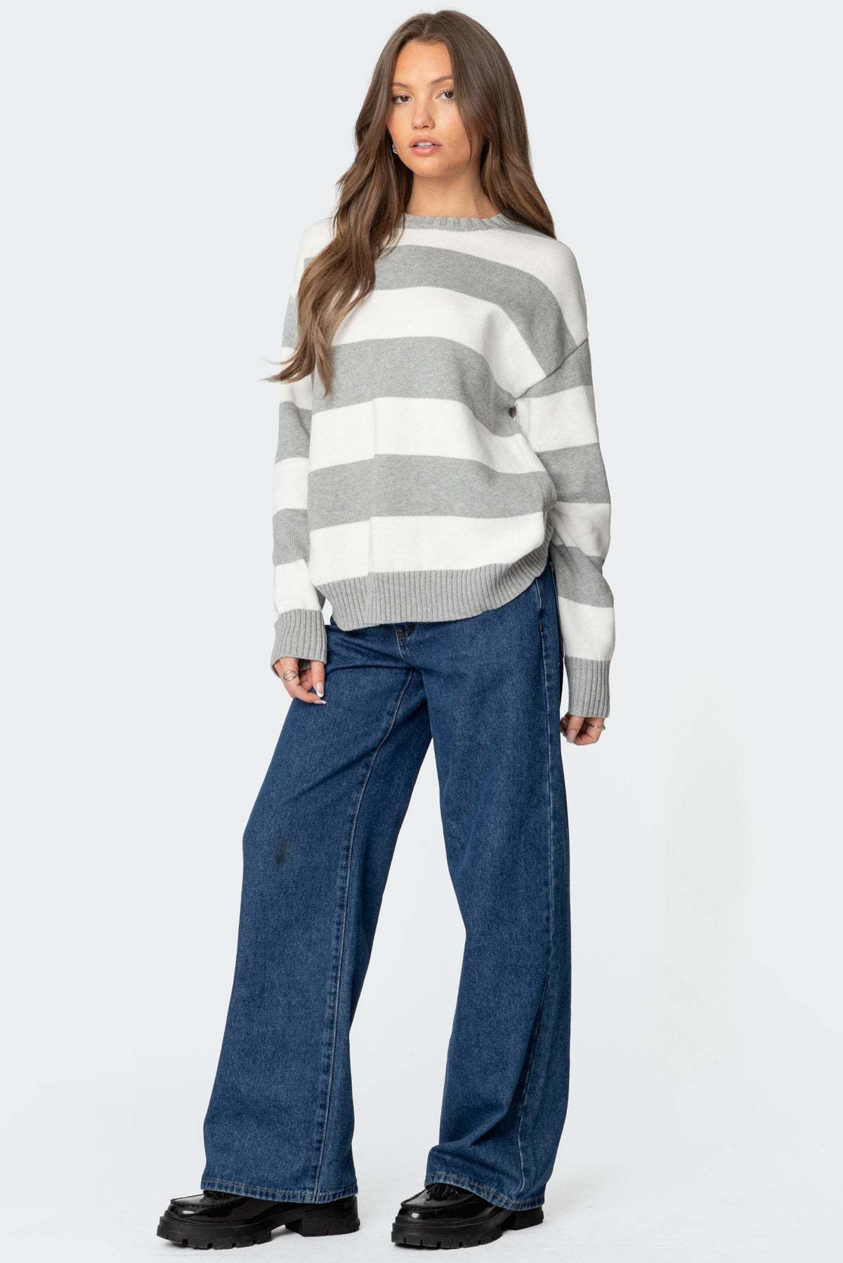 Richie Oversized Striped Sweater - GRAY MELANGE
