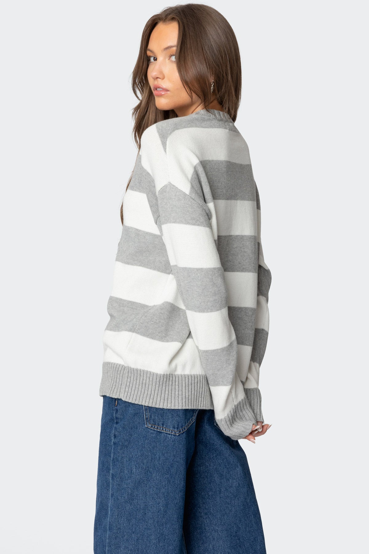 Richie Oversized Striped Sweater - GRAY MELANGE