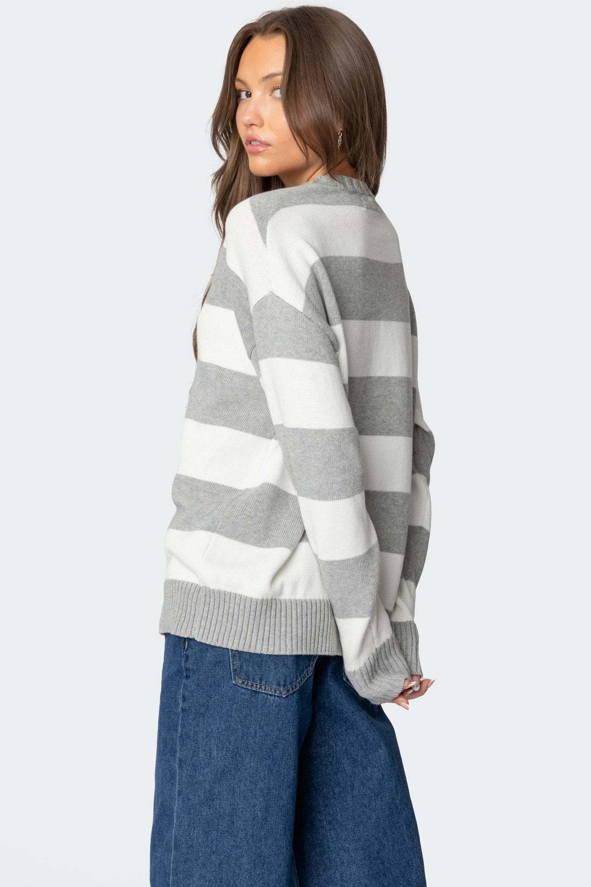 Richie Oversized Striped Sweater - GRAY MELANGE