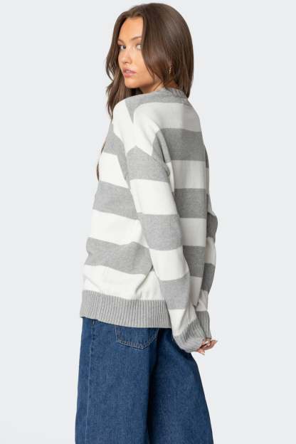 Richie Oversized Striped Sweater - GRAY MELANGE