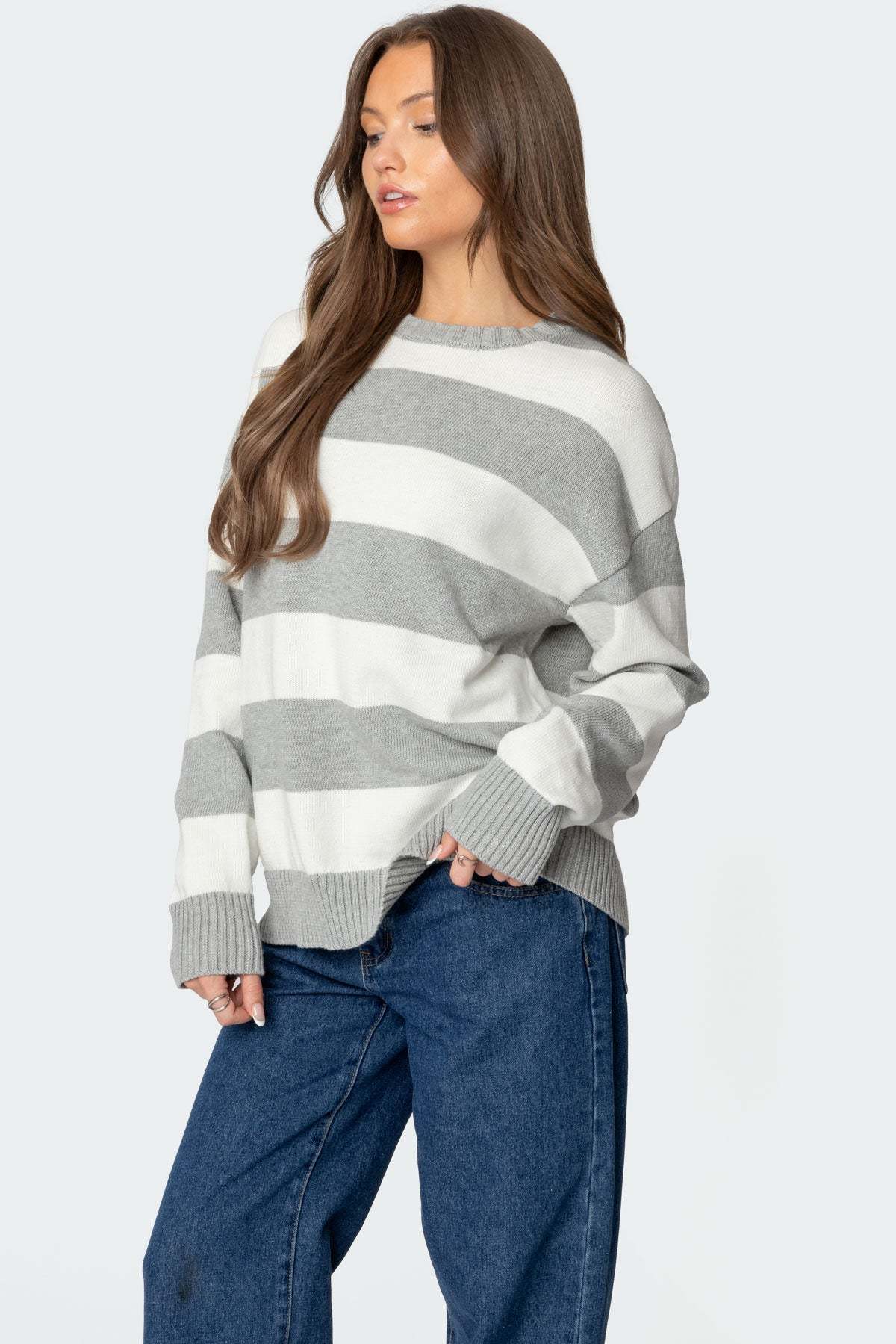 Richie Oversized Striped Sweater - GRAY MELANGE
