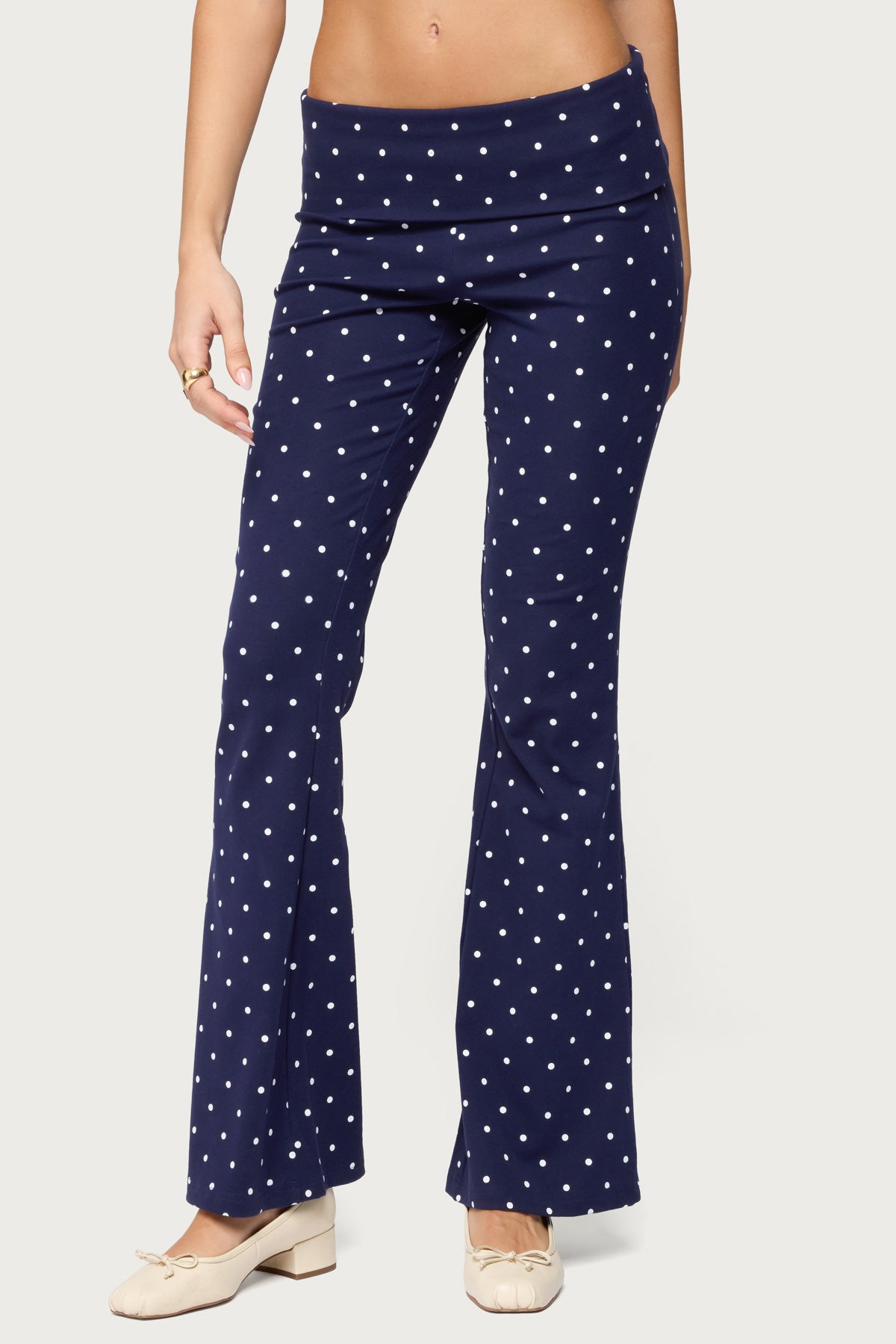 Daliya Polka Dot Fold Over Pants - NAVY