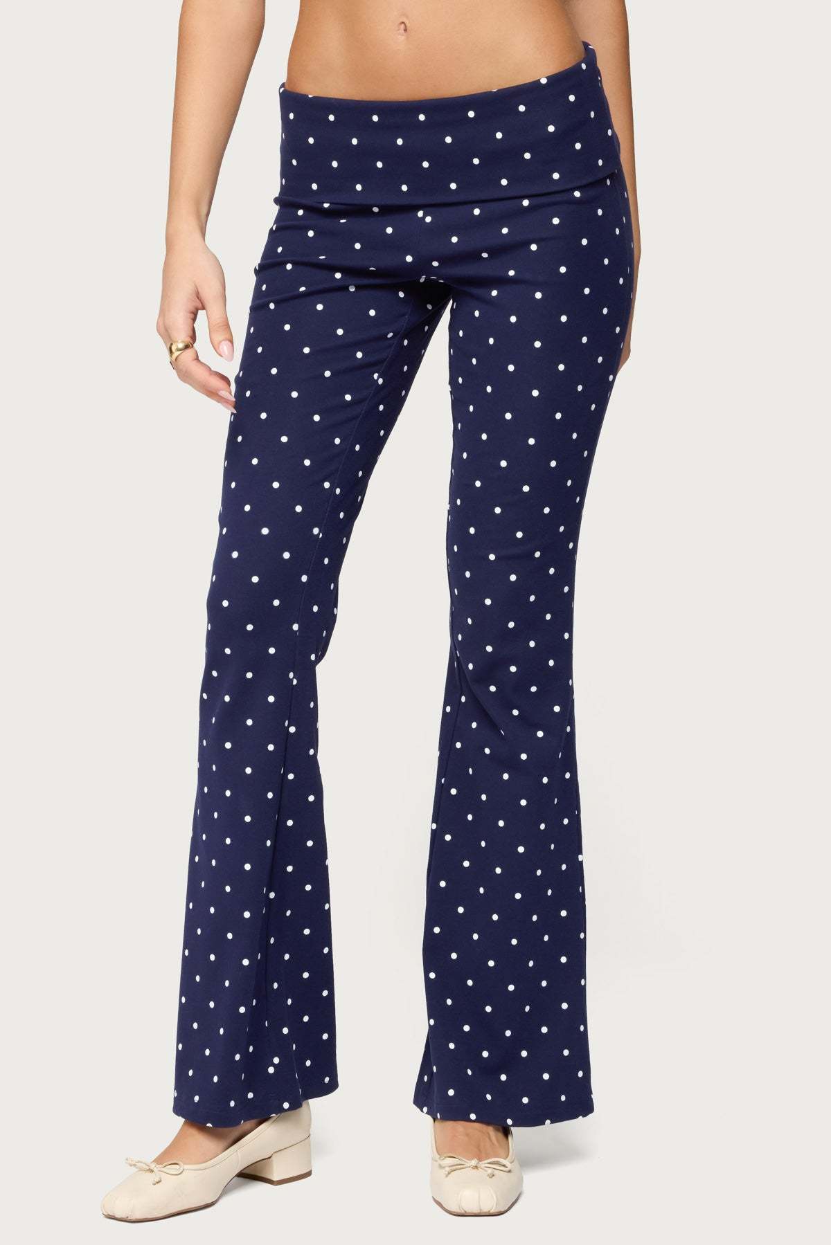 Daliya Polka Dot Fold Over Pants - NAVY