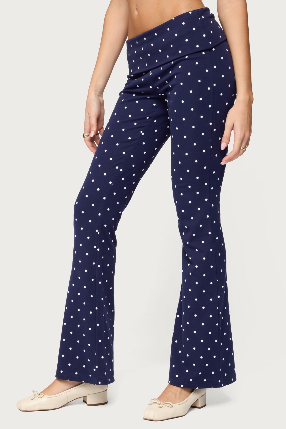 Daliya Polka Dot Fold Over Pants - NAVY