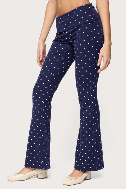 Daliya Polka Dot Fold Over Pants - NAVY