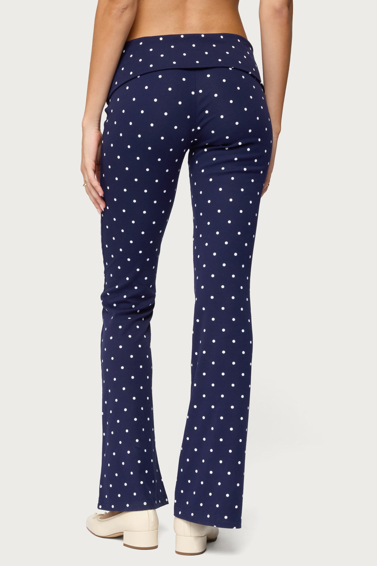 Daliya Polka Dot Fold Over Pants - NAVY