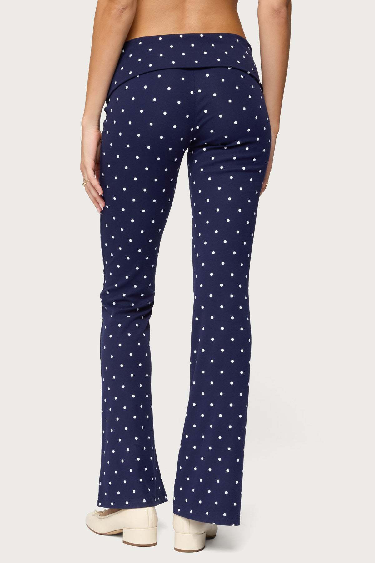 Daliya Polka Dot Fold Over Pants - NAVY