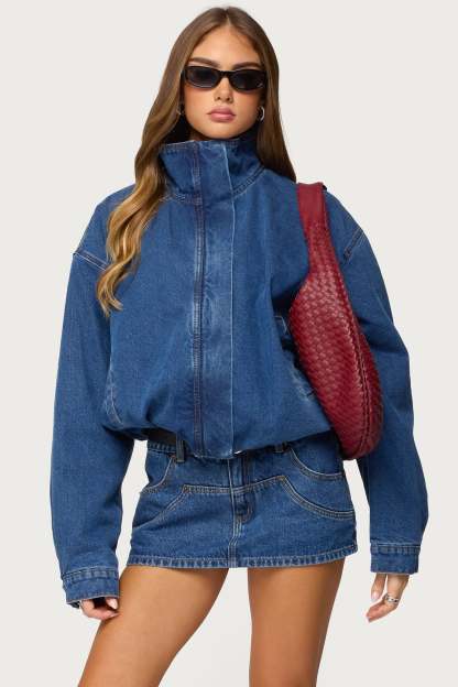 Hilary Oversized Denim Coat - BLUE-WASHED