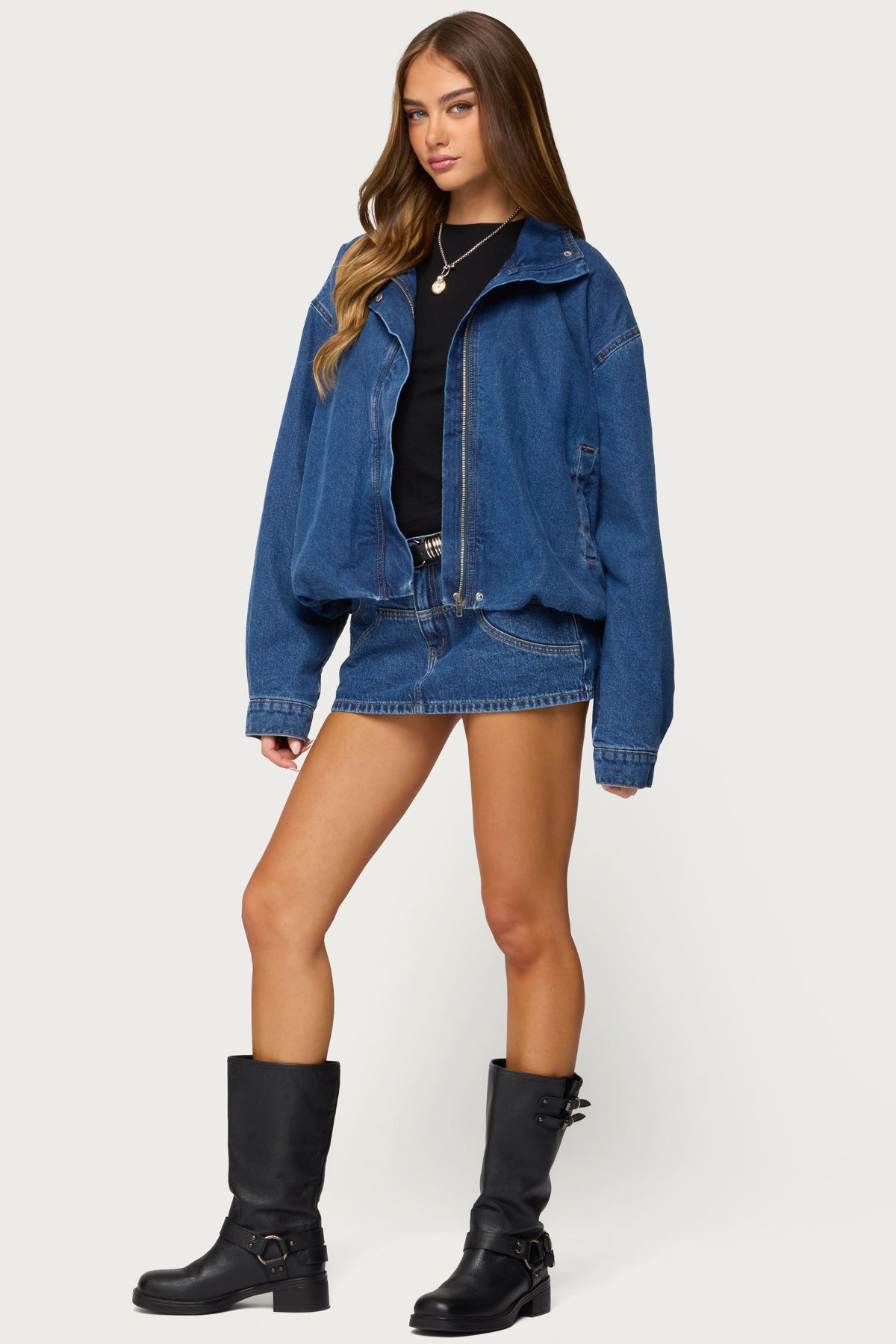 Hilary Oversized Denim Coat - BLUE-WASHED