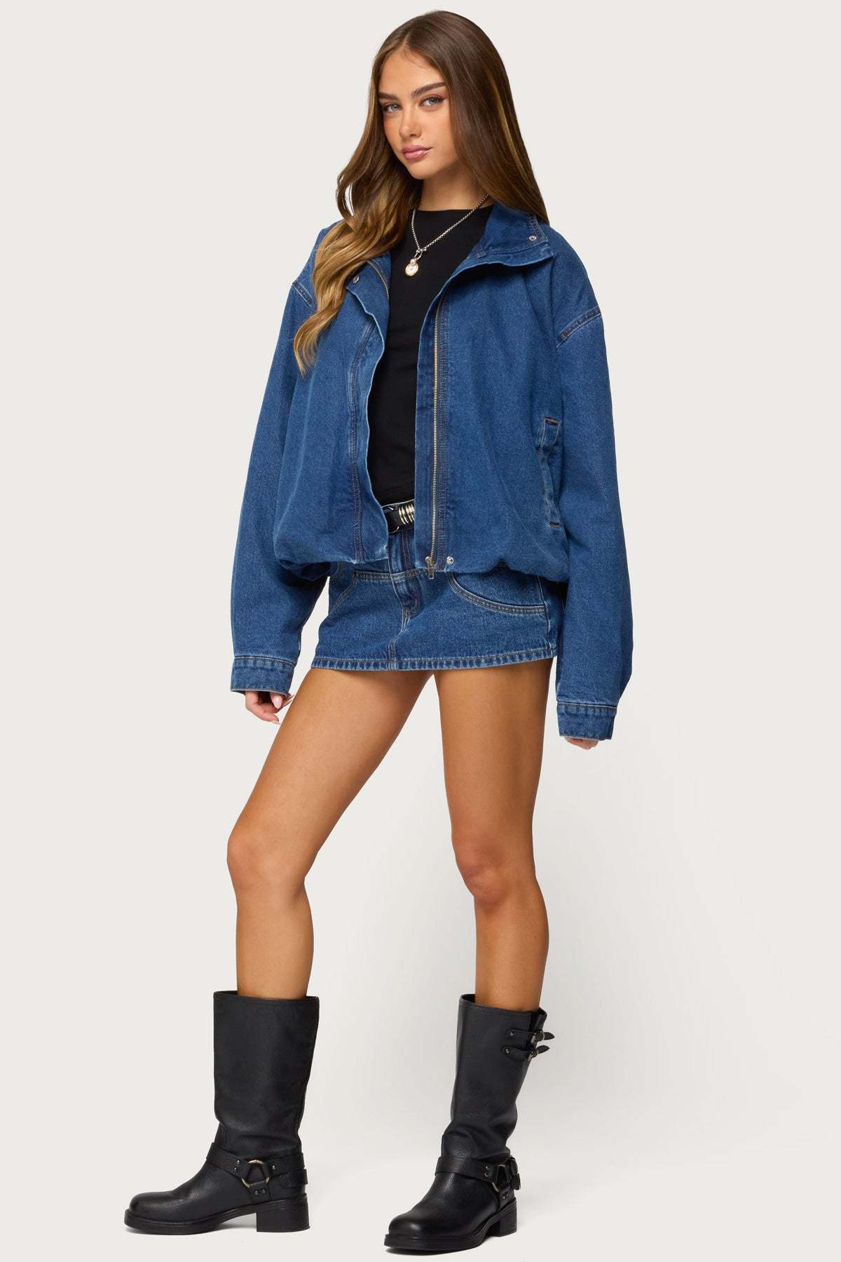 Hilary Oversized Denim Coat - BLUE-WASHED