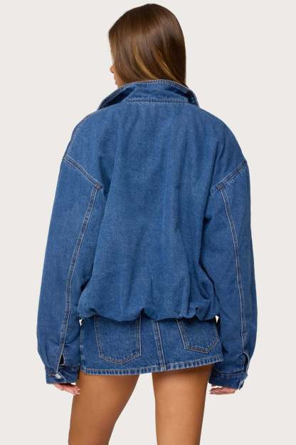 Trudie Oversized Denim Coat - BLUE-WASHED