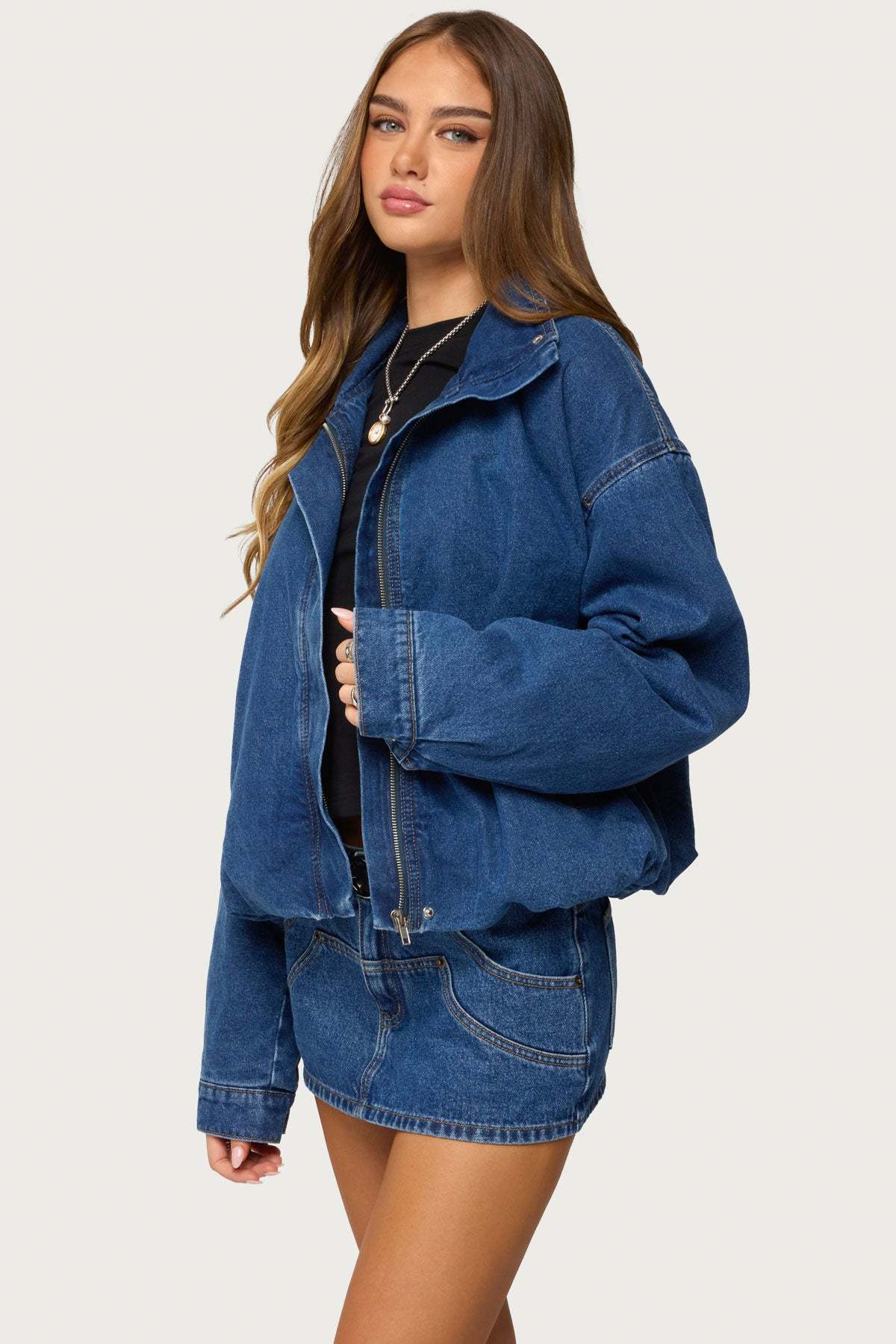 Hilary Oversized Denim Coat - BLUE-WASHED
