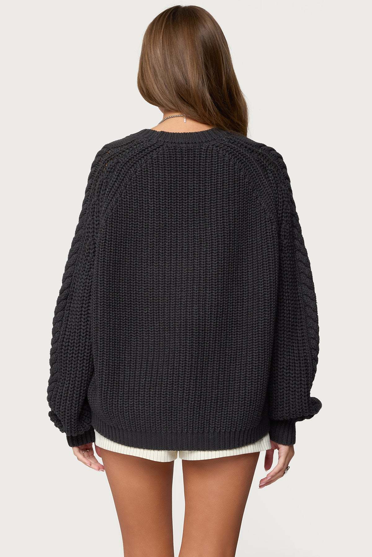 Lira Chunky Cable Knit Sweater - DARK-GRAY-MELANGE