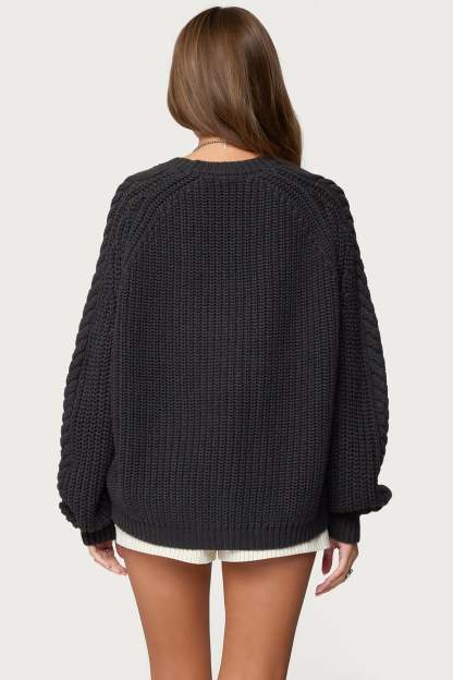 Lira Chunky Cable Knit Sweater - DARK-GRAY-MELANGE