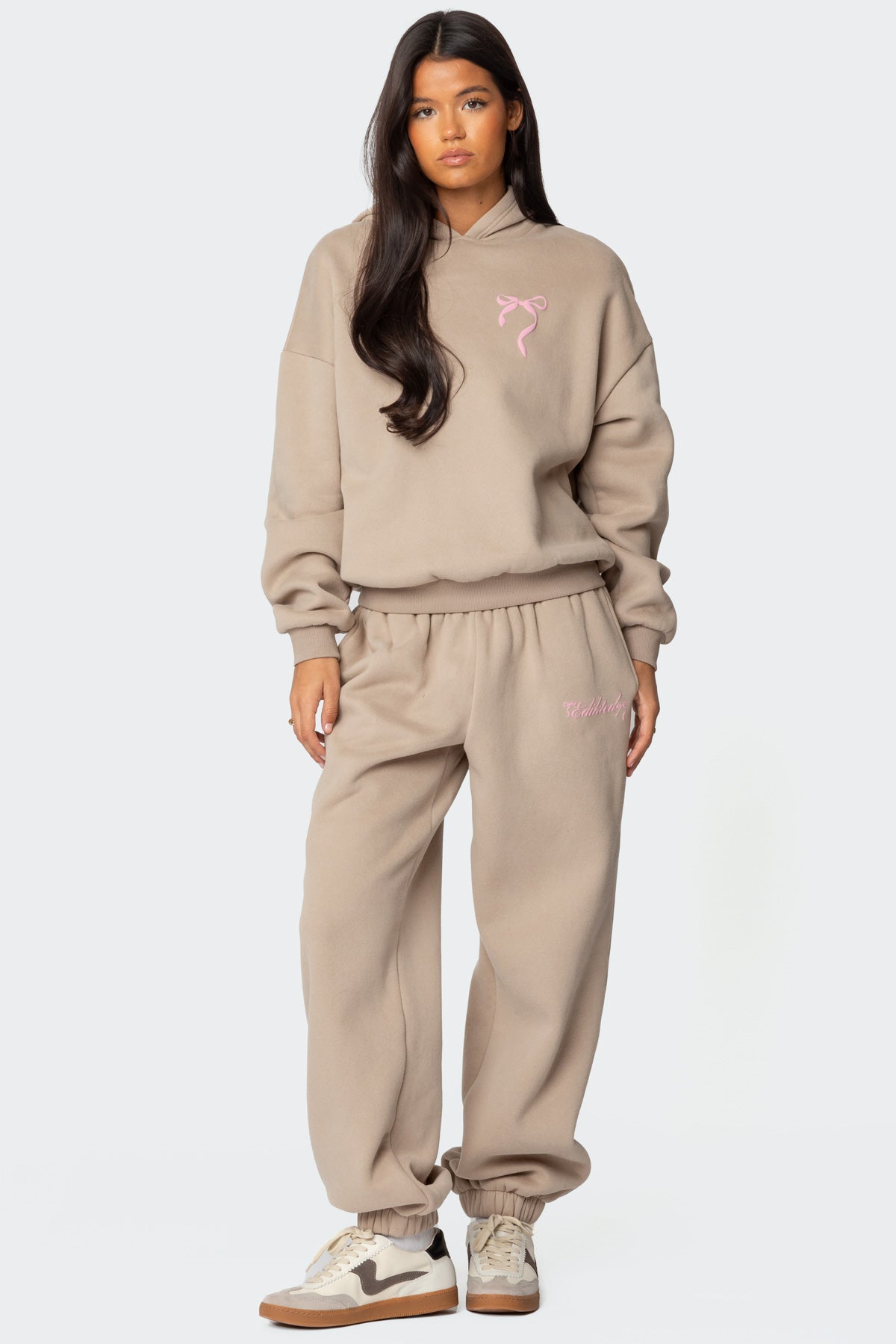 Sasha Bow Detail Sweatpants - BEIGE