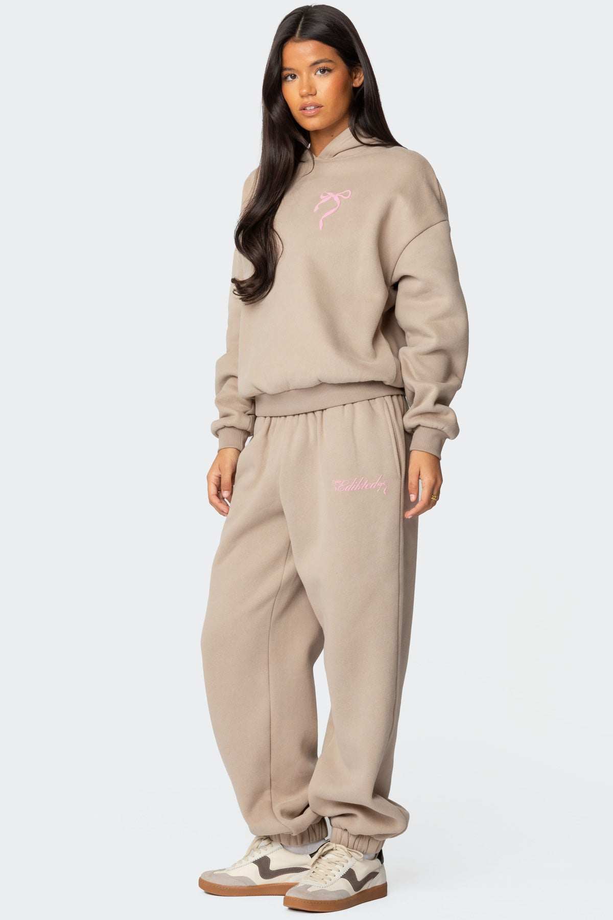 Sasha Bow Detail Sweatpants - BEIGE