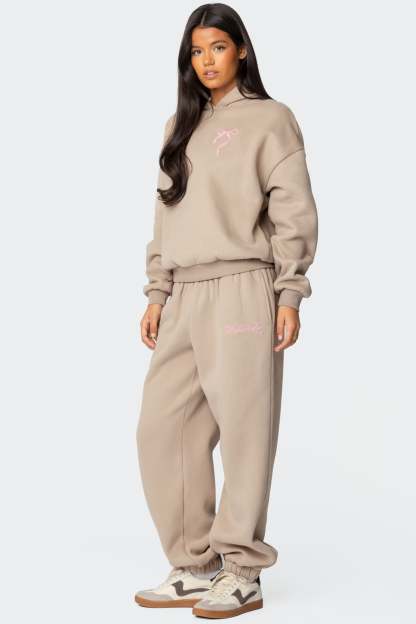 Sasha Bow Detail Sweatpants - BEIGE