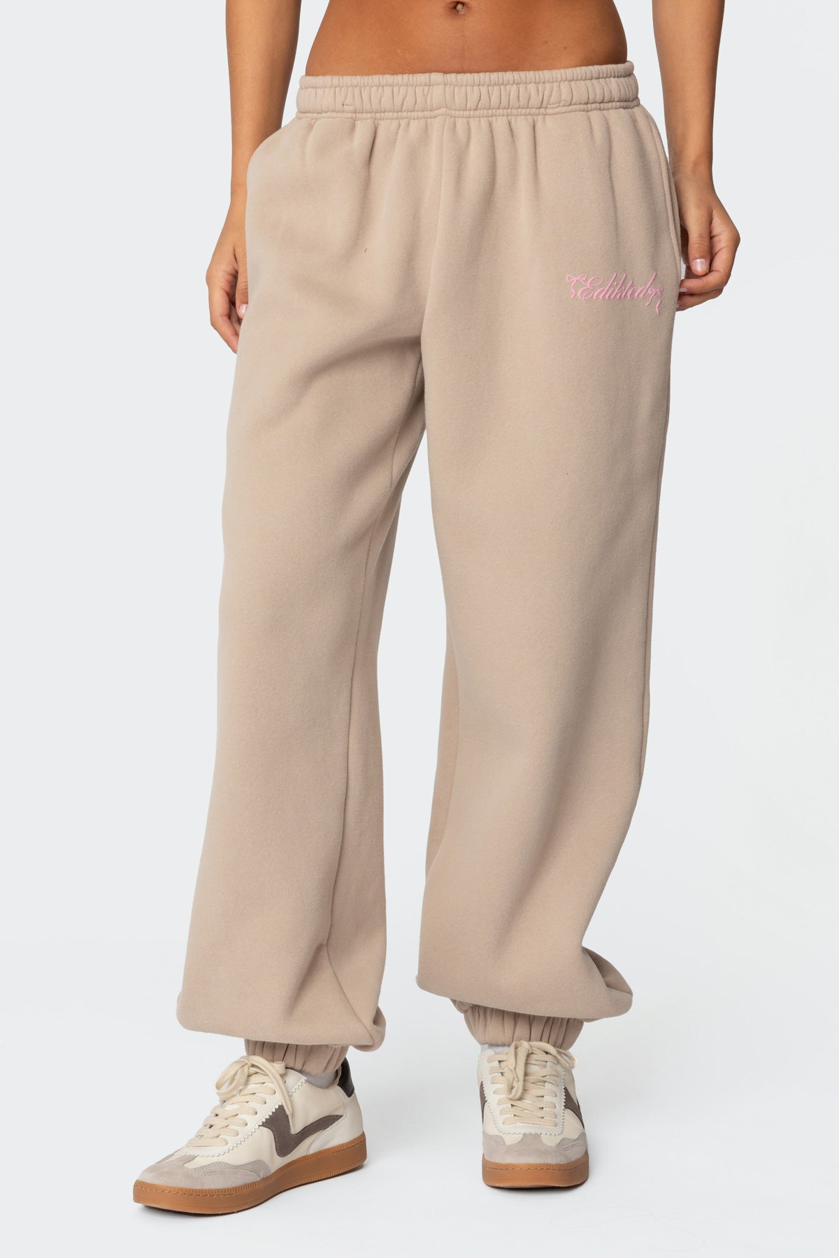 Sasha Bow Detail Sweatpants - BEIGE