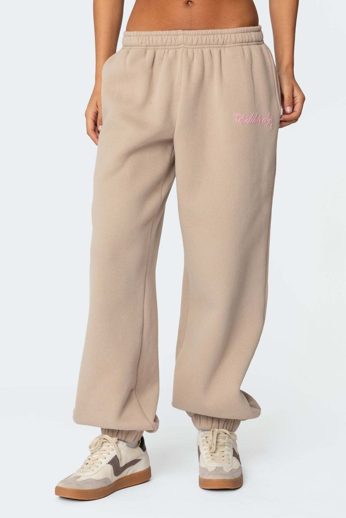 Sasha Bow Detail Sweatpants - BEIGE
