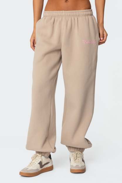 Sasha Bow Detail Sweatpants - BEIGE