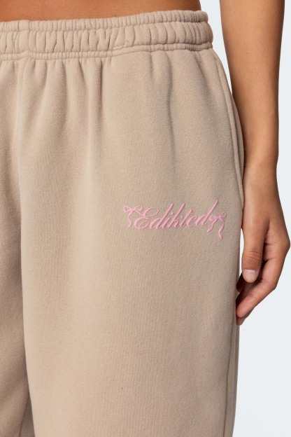 Sasha Bow Detail Sweatpants - BEIGE
