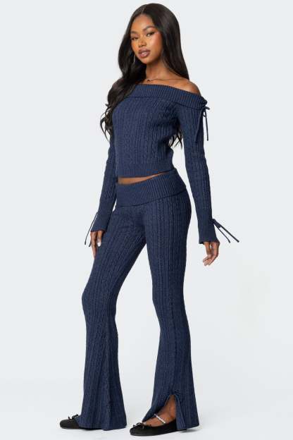 Chase Fold Over Cable Knit Top - NAVY