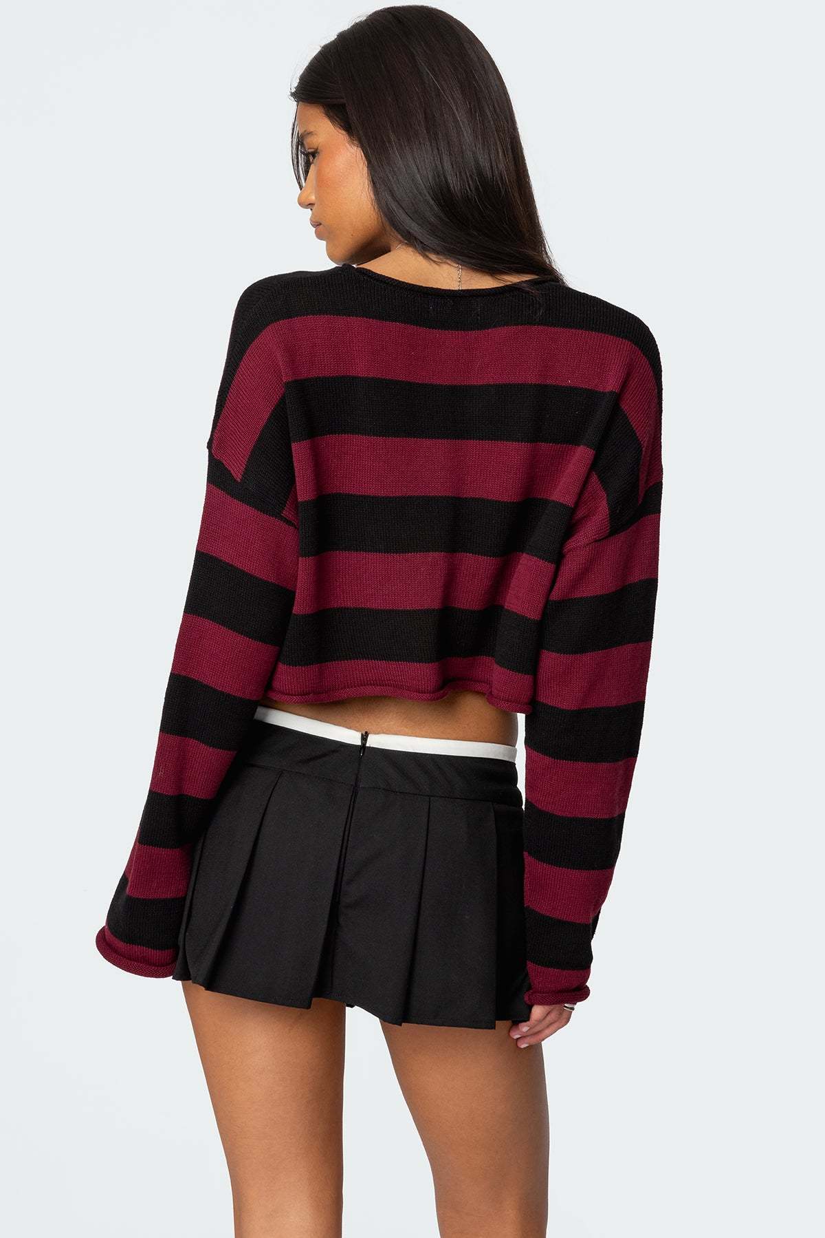 Shyrah Oversized Knit Top - BURGUNDY AND BLACK
