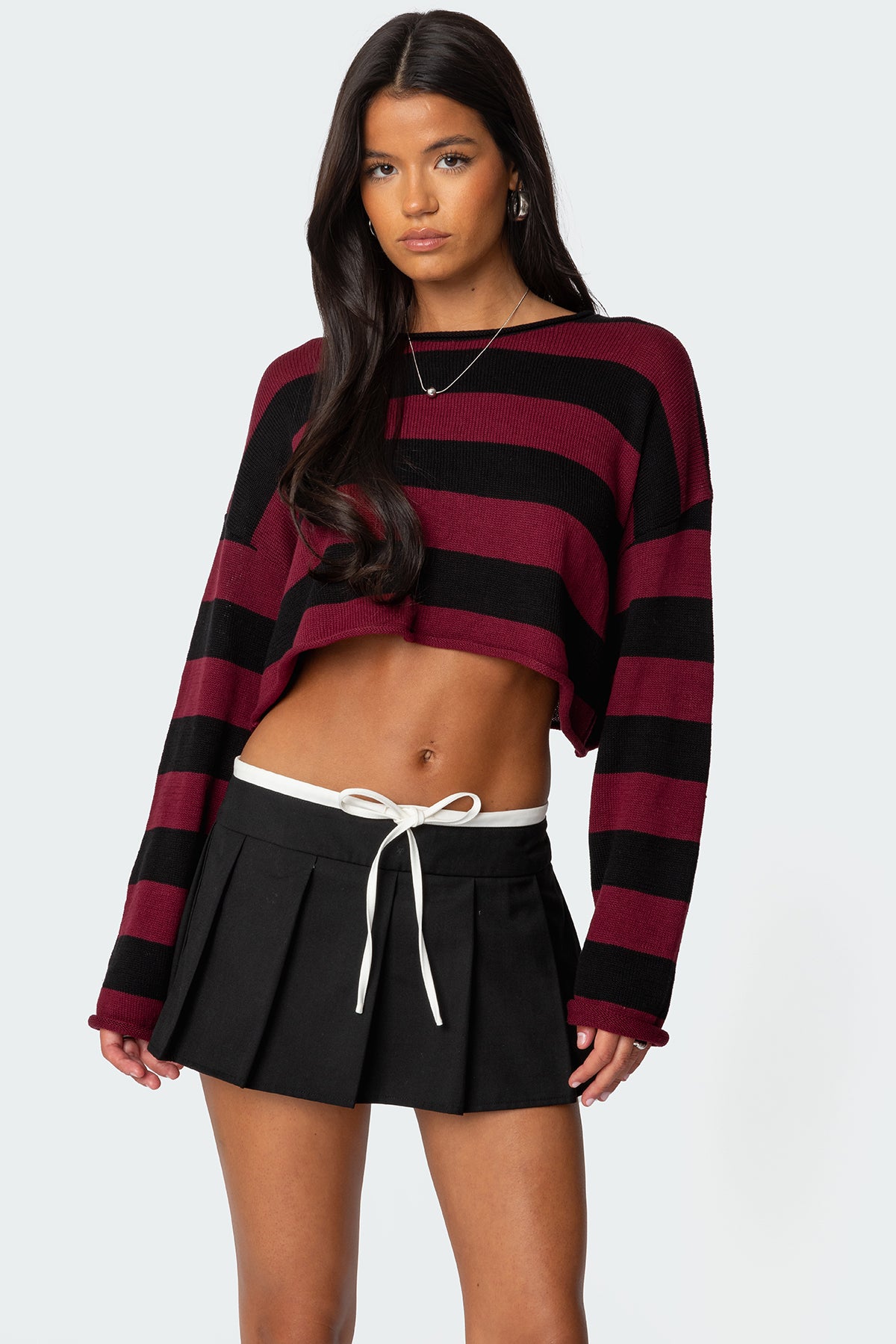 Shyrah Oversized Knit Top - BURGUNDY AND BLACK