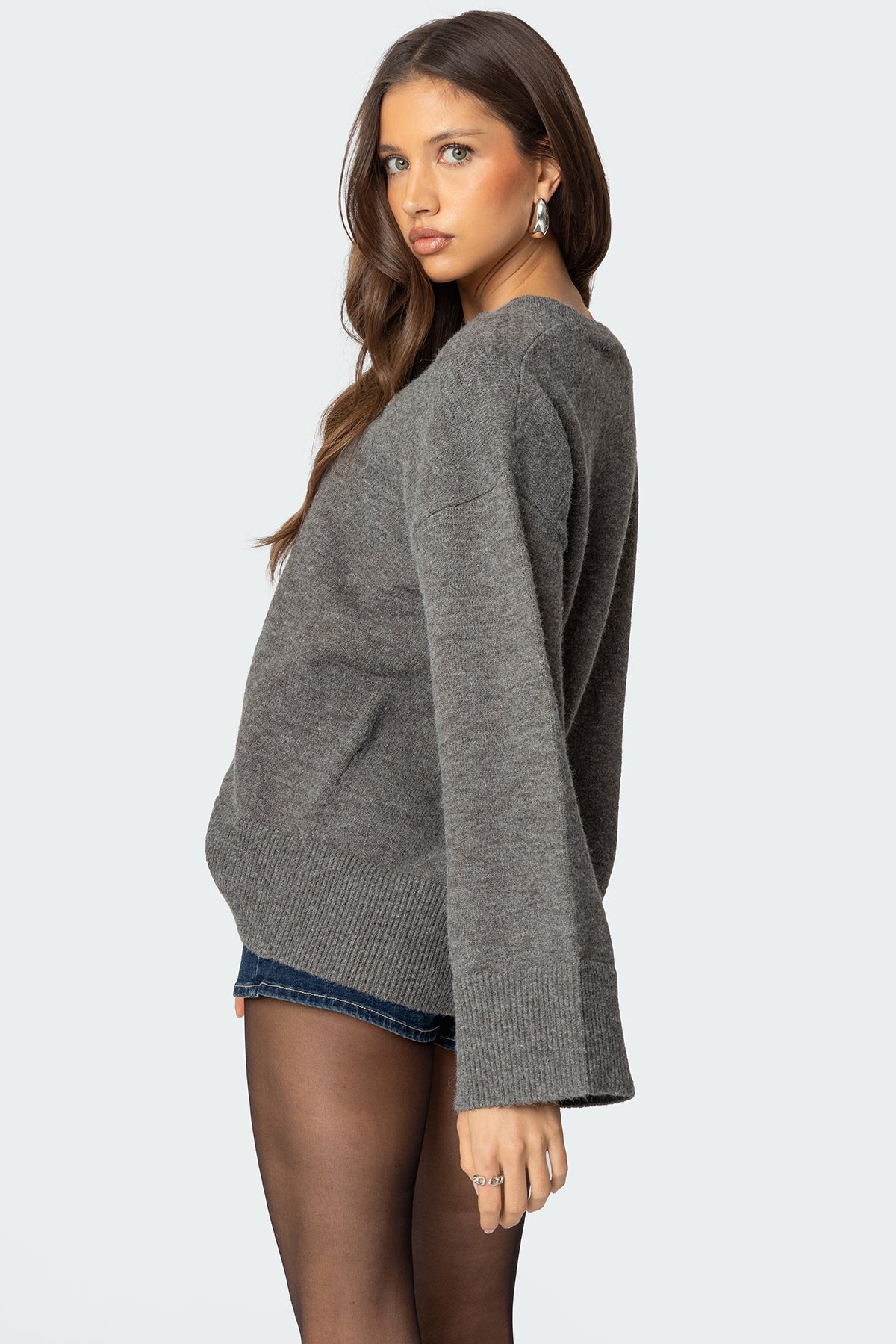 Montana Oversized Button Sweater - GRAY MELANGE