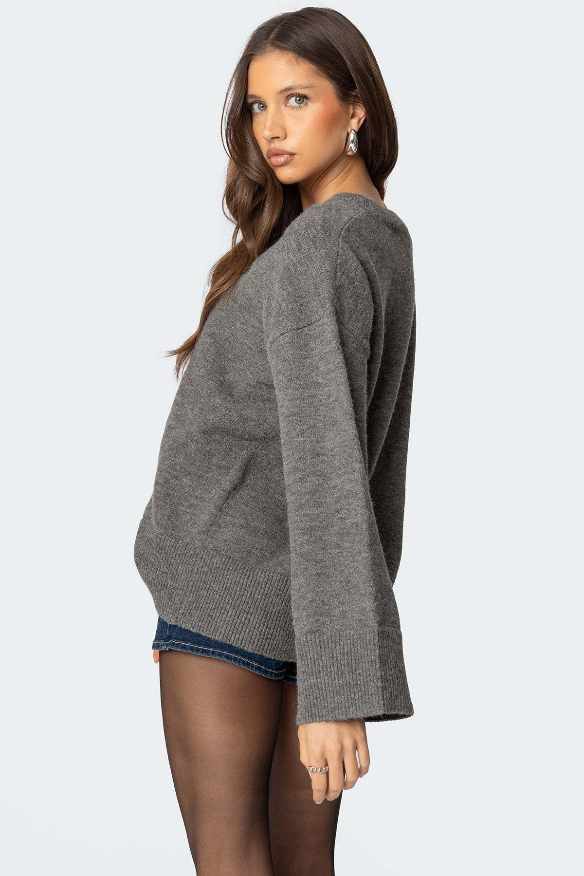 Montana Oversized Button Sweater - GRAY MELANGE