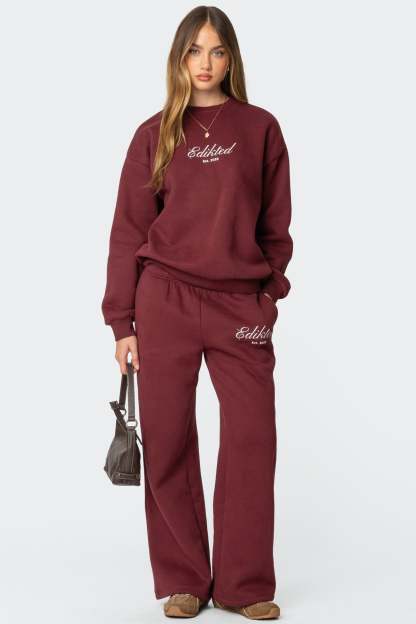 Get Edikted Sweatpants - BURGUNDY