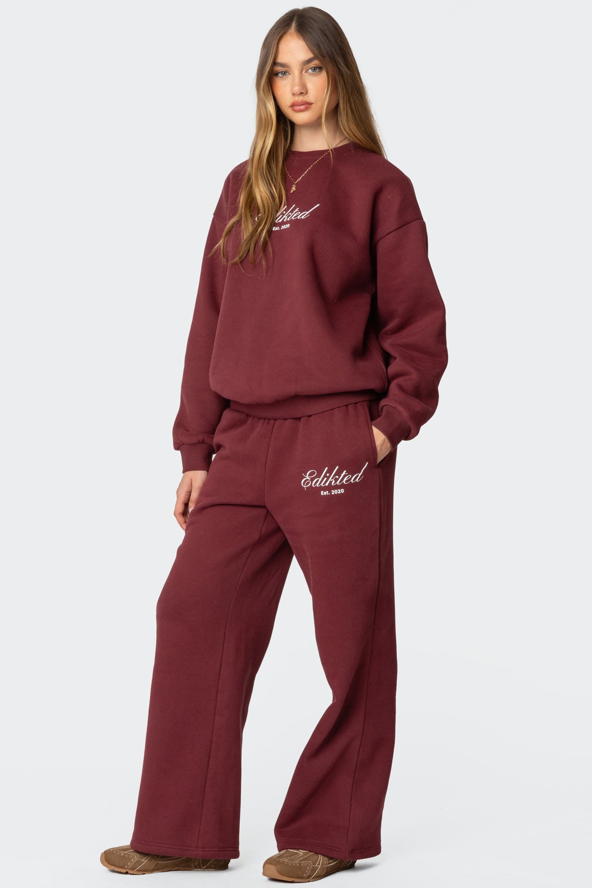Get Edikted Sweatpants - BURGUNDY