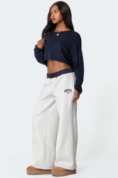 Edikted Contrast Embroidered Sweatpants - GRAY MELANGE