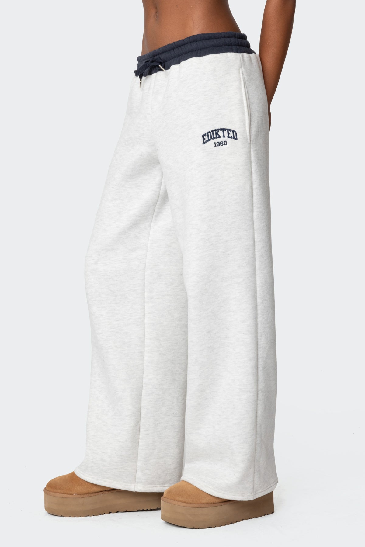 Edikted Contrast Embroidered Sweatpants - GRAY MELANGE