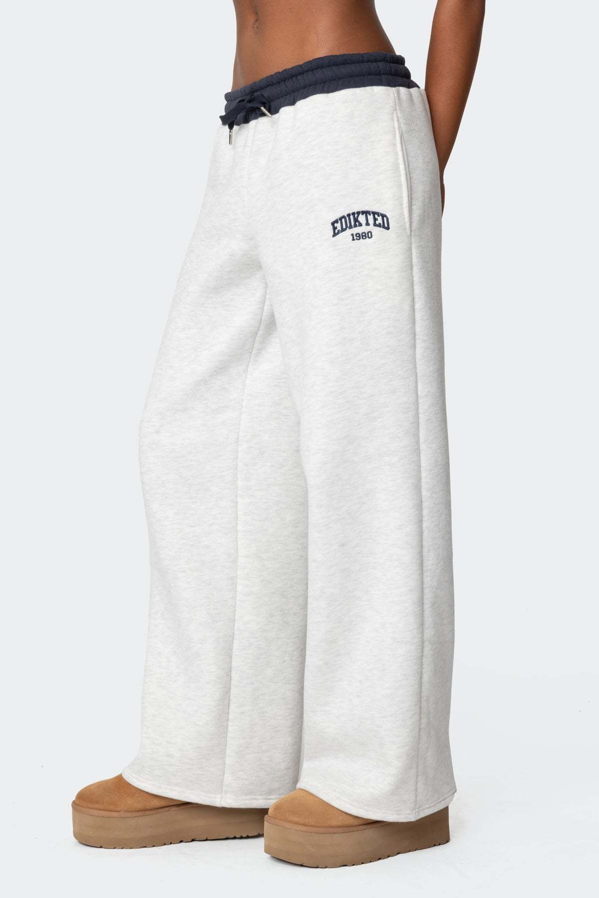 Edikted Contrast Embroidered Sweatpants - GRAY MELANGE