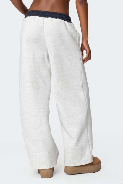 Edikted Contrast Embroidered Sweatpants - GRAY MELANGE