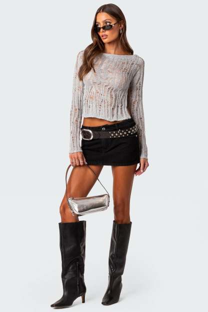 Open Back Metallic Knit Top - SILVER