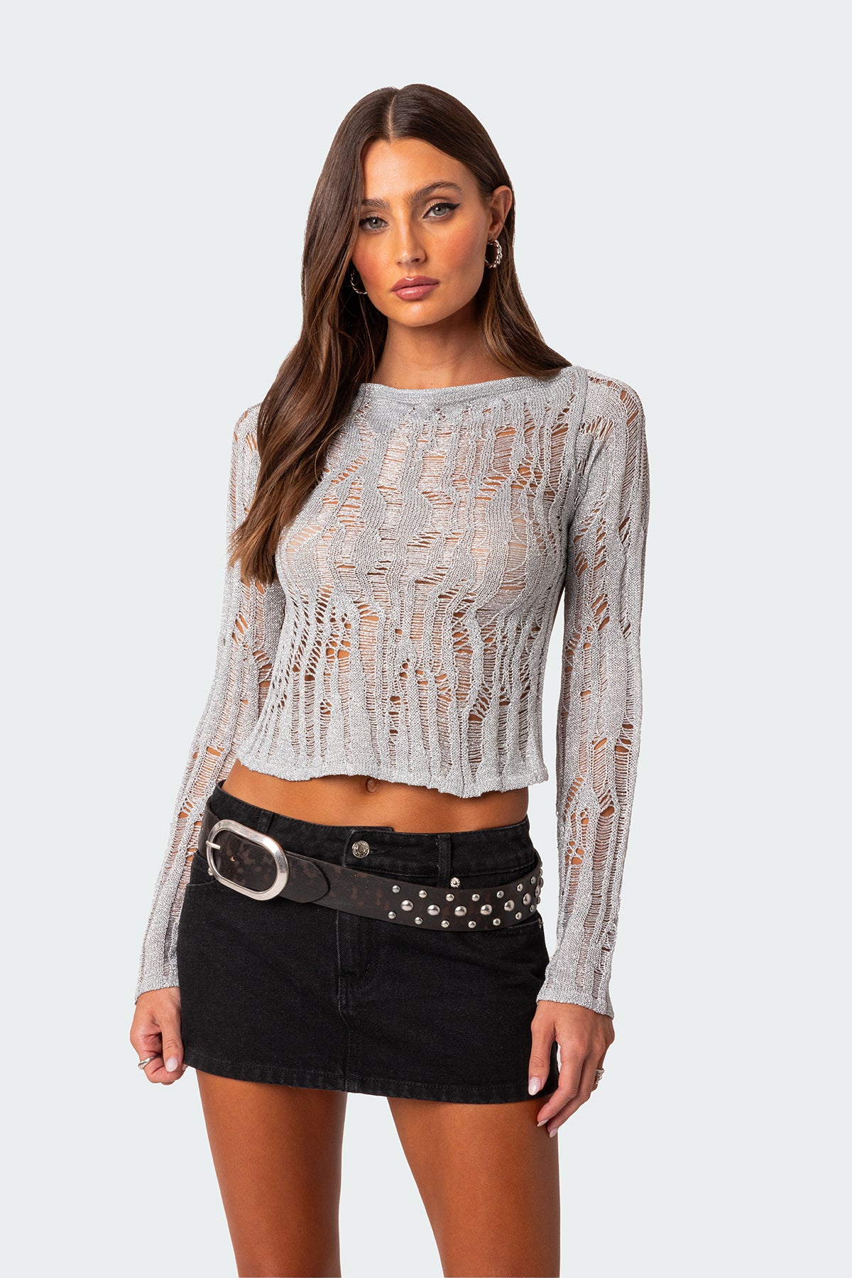 Open Back Metallic Knit Top - SILVER