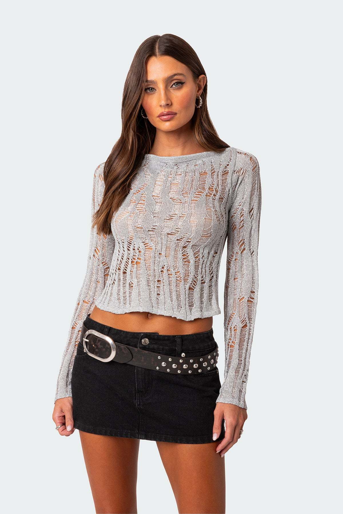 Open Back Metallic Knit Top - SILVER